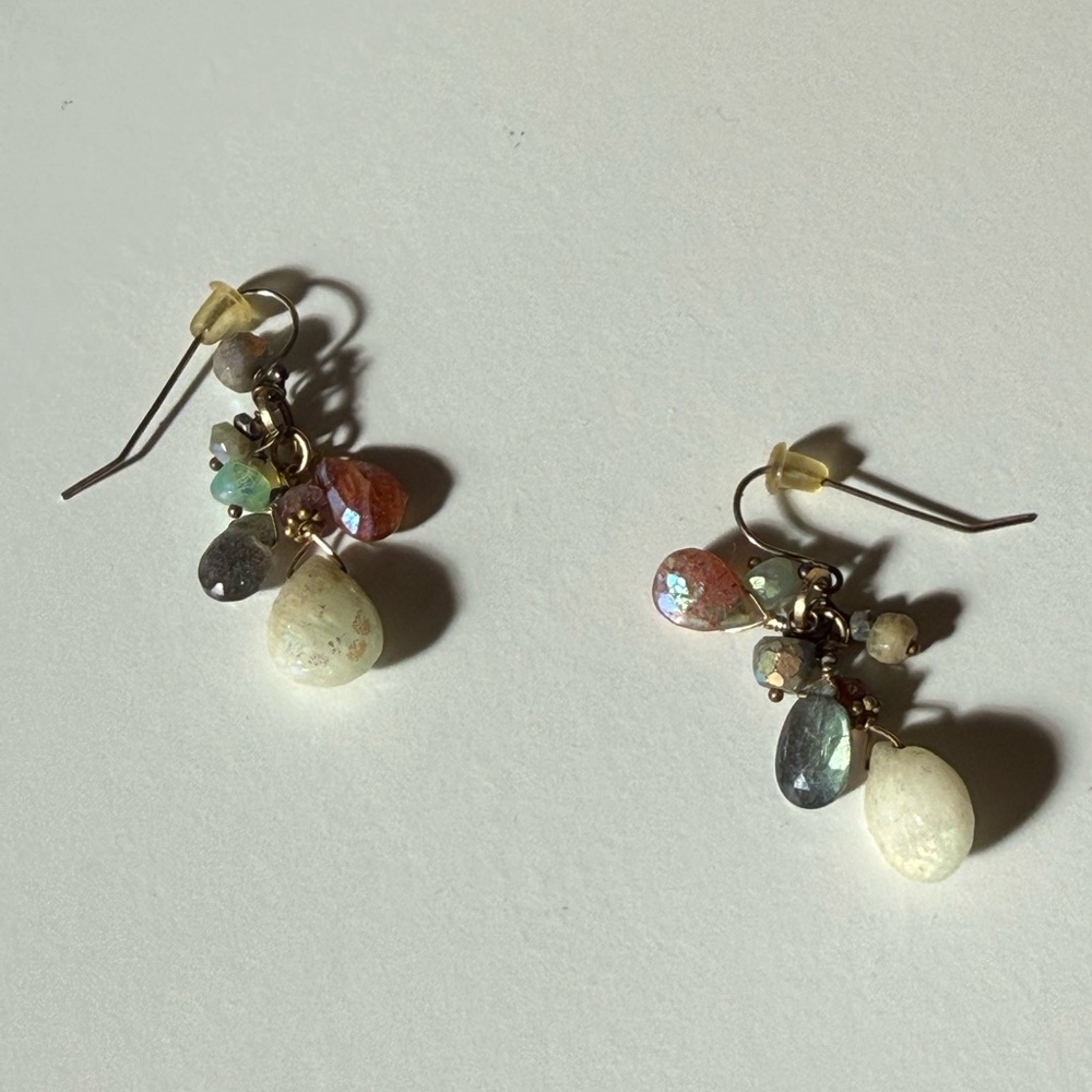 Elegant Gold Multi-Color Gemstone Cluster Dangle Earrings